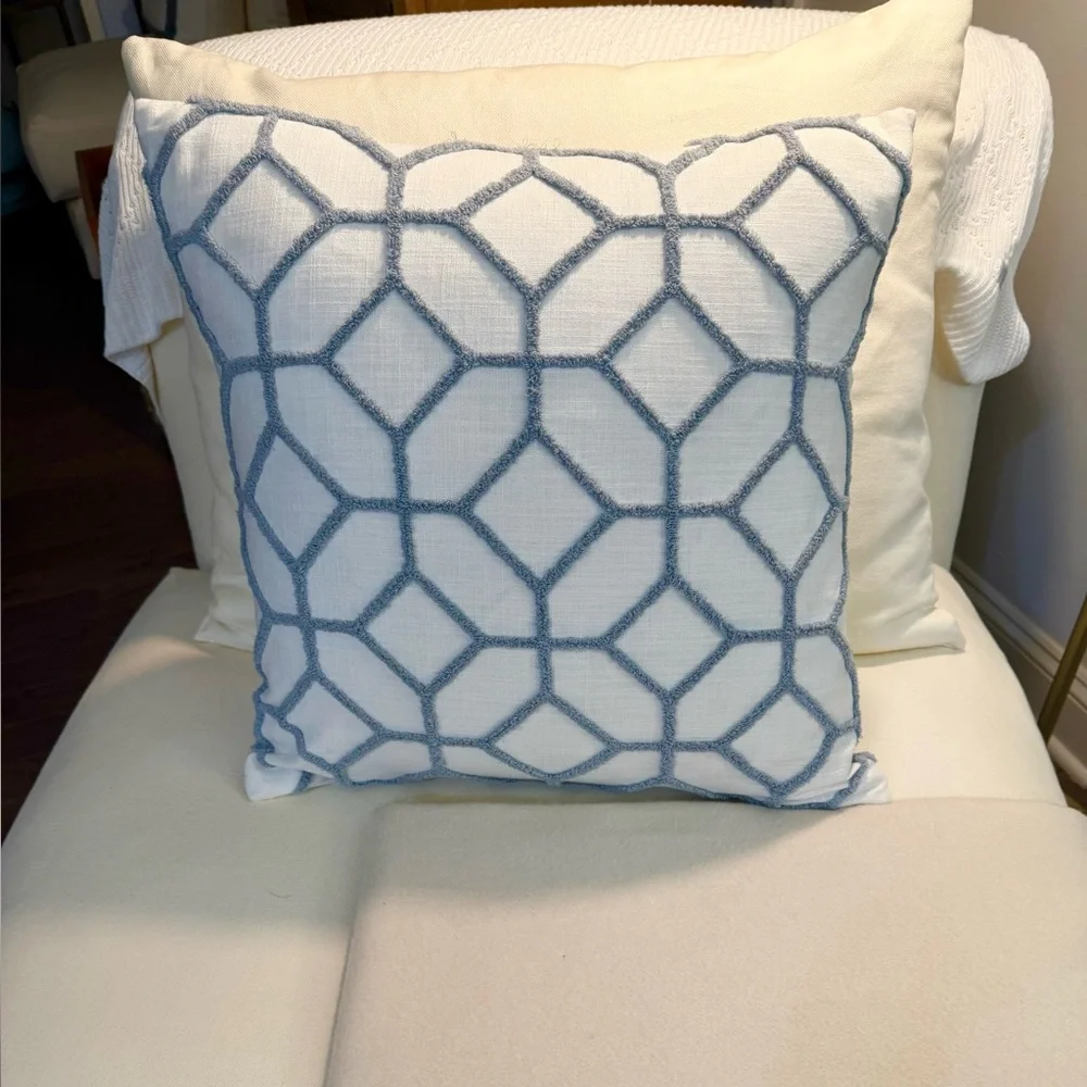 Ballard Design Inman Textured Trellis Pillow 20” Square Feather Insert Included